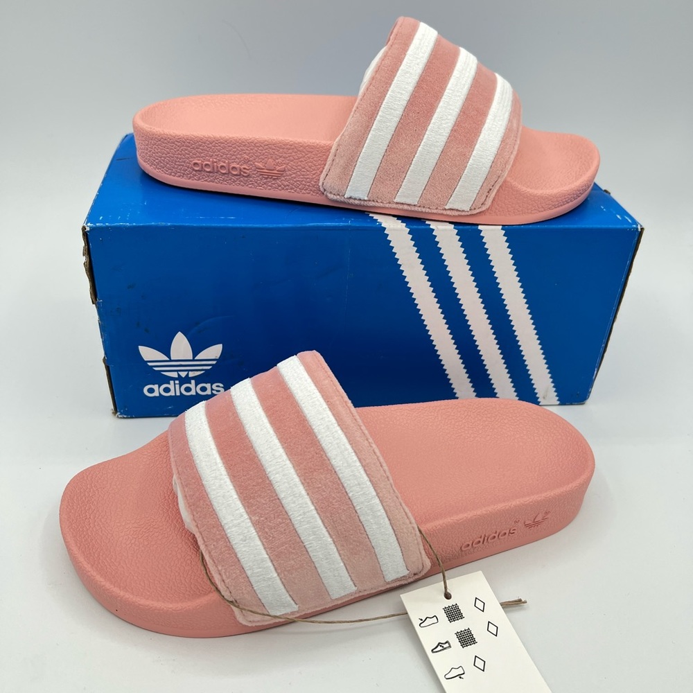 adidas Women Pink and White Adilette Slides Sandals